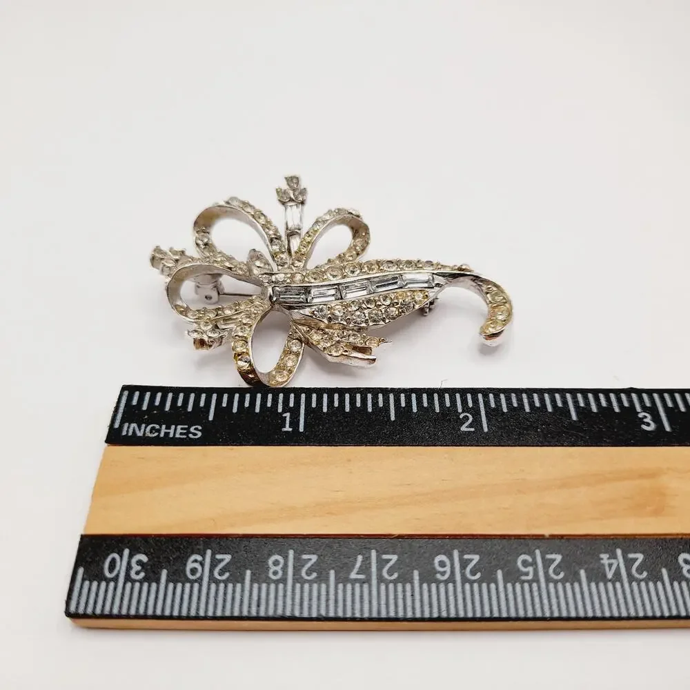 Vintage PELL Clear Rhinestone Brooch Baguettes Silver Tone 1960s